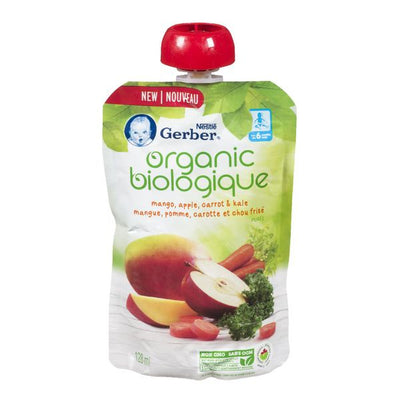 Gerber Organic Mango, Apple, Carrot & Kale Puree, 128 mL