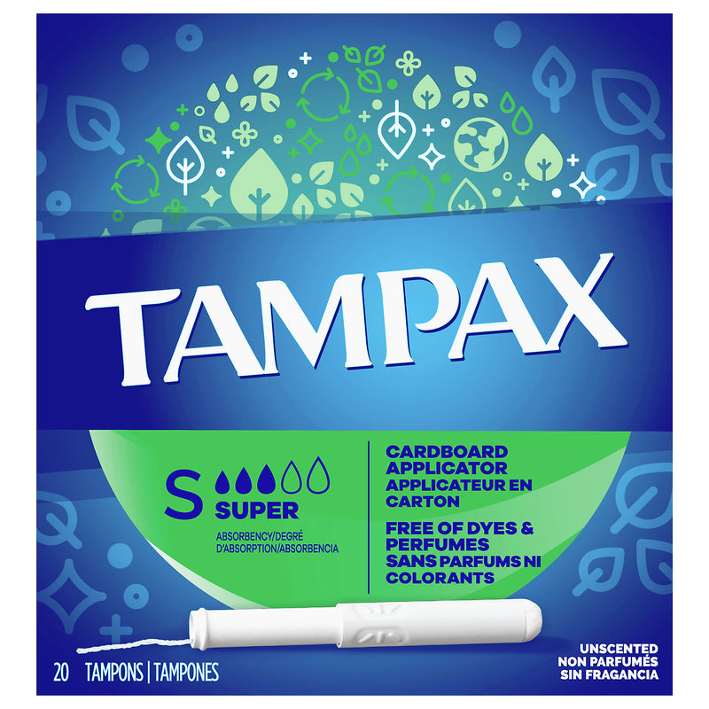 Tampax Cardboard Applicator Unscented Super Absorbency Tampons, 20 tampons